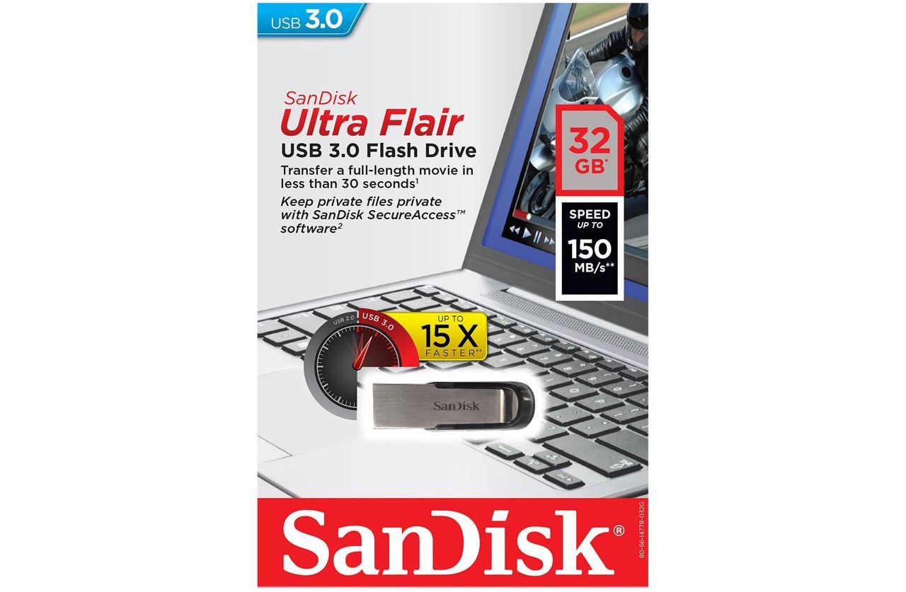 SanDisk 32GB Ultra Flair CZ73 USB 3.0 Flash Drive, Speed Up to 150MBs SDCZ73-032G-G46