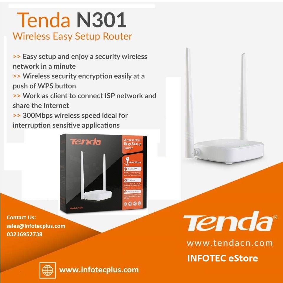 Tenda 300Mbps Wireless Easy Setup Router N301---