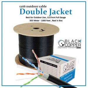 Black Copper CAT6 Double PVC Outdoor Cable 0.57mm Full Guage Reel 305 Meter