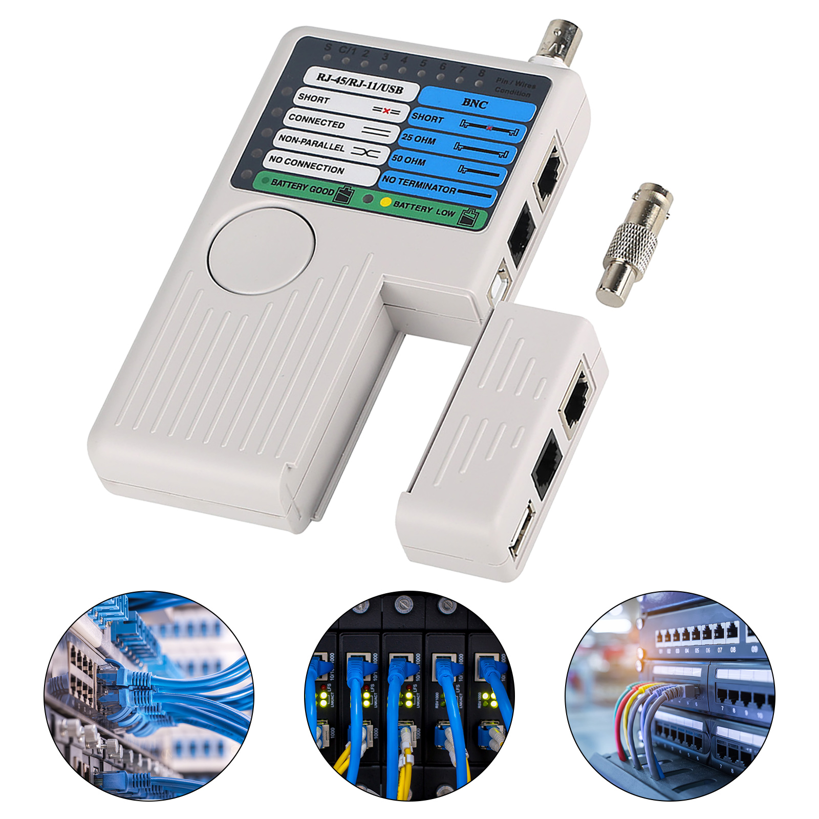 THE CIMPLE CO - Universal Network Cable Tester Tool, BNC, RJ45, RJ11, USB  (4-in-1) Multi-Tester 