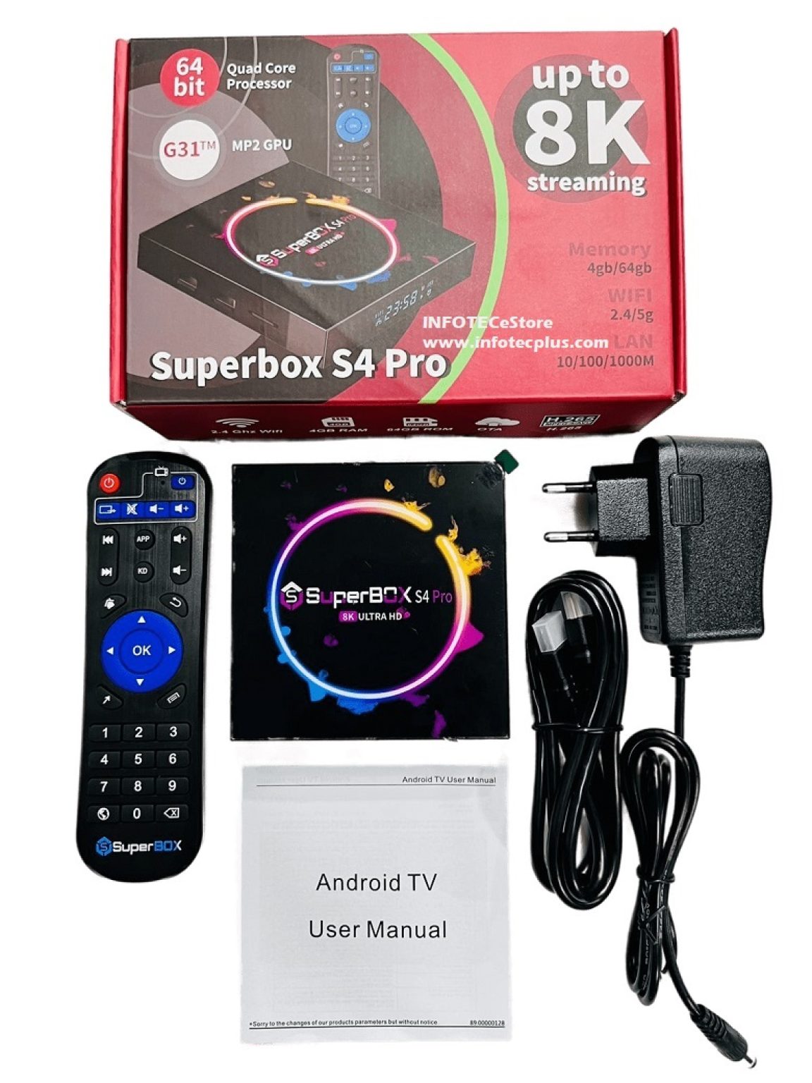 Android TV Superbox S4 Pro 8K 4Gb/64Gb Wifi 2.4G/5G Gigabit Lan