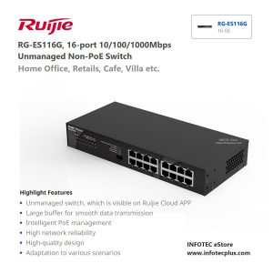Ruijie RG-ES116G, 16-Port 10/100/1000Mbps Unmanaged Non-PoE Switch