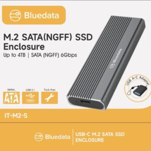 Bluedata M.2 SATA (NGFF) SSD Enclosure Up to 4TB – SATA (NGFF) 6Gbps IT-M2-S